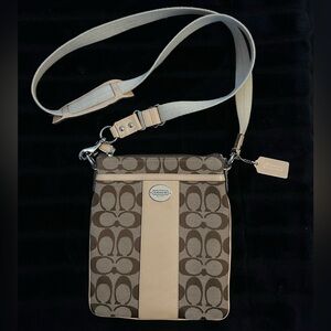 Coach Brown and Beige Signature Crossbody with Canvas Strap